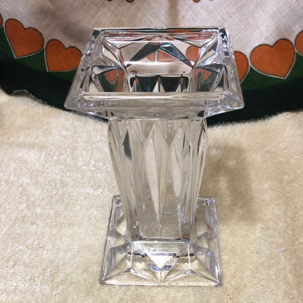 Vintage Heavy Cut Glass Pedestal Candle Holder/Vase, Reversible 7x4”